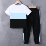 Size 6-12 Years Boys Fashion Clothes Spring Summer Short Sleeve Top & Pants Color Block Clothing Sets - Image 9