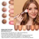 Baked Blush Highlight Bronze Powder 3-in-1 Contour Palette Sculpt Satin Silky Smooth Makeup Palettes Powder (001-Fair) - Image 7