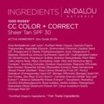 Andalou Naturals 1000 Roses CC Color + Correct with SPF 30, Sheer Tan, 2-in-1 Face Sunscreen + CC Cream for Sensitive Skin, Helps Correct Uneven Skin Tone, Reef Safe Sunscreen, 2 Fl Oz - Image 7