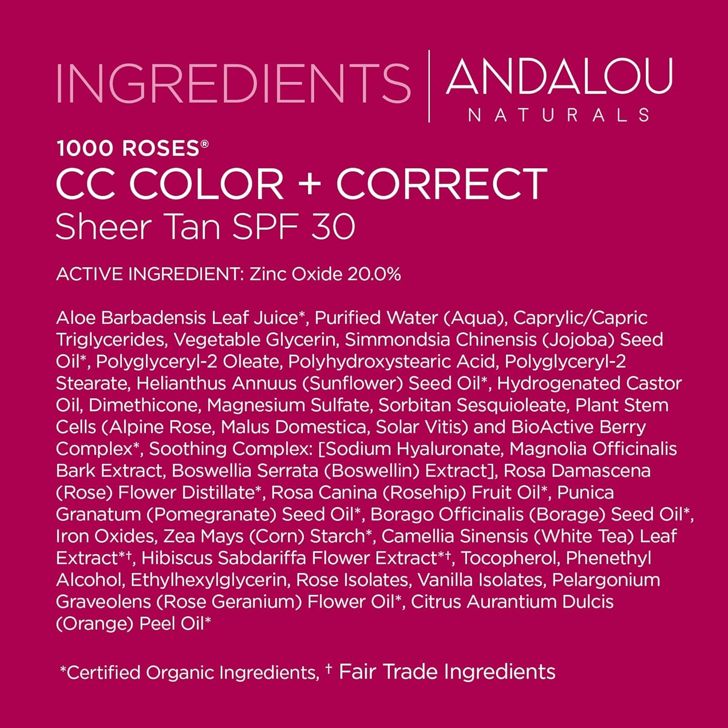 Andalou Naturals 1000 Roses CC Color + Correct with SPF 30, Sheer Tan, 2-in-1 Face Sunscreen + CC Cream for Sensitive Skin, Helps Correct Uneven Skin Tone, Reef Safe Sunscreen, 2 Fl Oz - Image 7
