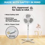 EZ-CHILL 16” Oscillating Pedestal Fan, 3-speed Options, 90-Degree Oscillating Head, Adjustable Height and Tilt, Powerful Air Flow, Black, MTFS-16B-BLK - Image 8