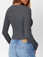 Trendy Queen Womens Long Sleeve Shirts 2025 Henley Casual Fall Outfits Fitted Tops Ribbed Fashion Basic Tees - Image 5