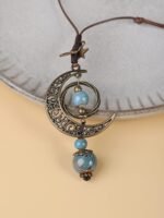 MINACHI Vintage Bohemian Hippie Ceramic Beads Crescent Moon Lariat Necklace, Boho Hippie Statement Jewelry Gift for Women - Image 3