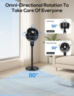 hykolity Fan for Bedroom, 90°+70° Omnidirectional Oscillating Standing Fan, 3 in 1 Pedestal & Tabletop fan, Quiet Floor Fan with Remote, Adjustable Heights, 8 Speeds Air Circulator, 12H Timer - Image 5