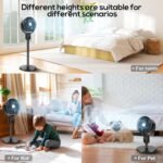 hykolity Fan for Bedroom, 90°+70° Omnidirectional Oscillating Standing Fan, 3 in 1 Pedestal & Tabletop fan, Quiet Floor Fan with Remote, Adjustable Heights, 8 Speeds Air Circulator, 12H Timer - Image 8