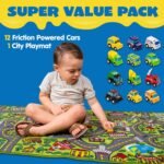 JOYIN Kids Play Rugs - 12 Pull-Back Vehicle Set - Durable Carpet Playmat Rug - City Pretending Play - Toddler Car Track Rug - Image 3