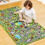 JOYIN Kids Play Rugs - 12 Pull-Back Vehicle Set - Durable Carpet Playmat Rug - City Pretending Play - Toddler Car Track Rug - Image 8