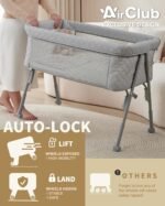 AirClub Bassinet Bedside Sleeper, Baby Crib for Newborn, Baby Bassinets Bedside Sleeper with 4 Auto-Lock & Adjustable Height, Breathable Mesh & Mattress, Bedside Bassinet - Image 5