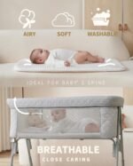 AirClub Bassinet Bedside Sleeper, Baby Crib for Newborn, Baby Bassinets Bedside Sleeper with 4 Auto-Lock & Adjustable Height, Breathable Mesh & Mattress, Bedside Bassinet - Image 7