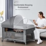 4 in 1 Baby Bassinet, Pack and Play, Bedside Crib Sleeper, Diaper Changer - Comes with Mattress, Mosquito Net, Bottom Storage and Toy Bar for Newborn to Toddles - Image 3