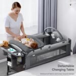 4 in 1 Baby Bassinet, Pack and Play, Bedside Crib Sleeper, Diaper Changer - Comes with Mattress, Mosquito Net, Bottom Storage and Toy Bar for Newborn to Toddles - Image 4