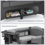 4 in 1 Baby Bassinet, Pack and Play, Bedside Crib Sleeper, Diaper Changer - Comes with Mattress, Mosquito Net, Bottom Storage and Toy Bar for Newborn to Toddles - Image 6