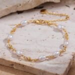 SLOONG Gold Pearl Bracelets for Women Trendy, 14K Real Gold Plated Dainty Stackable Snake Chain CZ Heart Pendant Bracelets, Layered Waterproof Jewelry Gift for Women Adjustable 6"+2" - Image 8