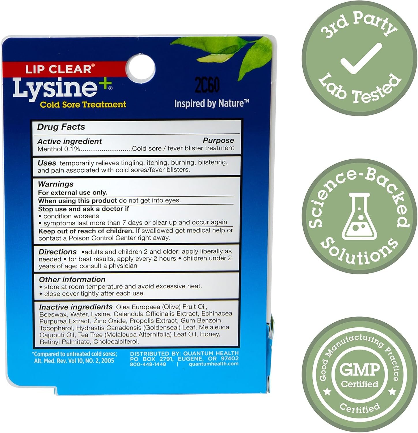 Quantum Health Lip Clear Lysine+ Cold Sore Treatment Soothe & Moisturize Mouth Sores - L-Lysine Menthol Calendula & Propolis Ointment - Transparent Fever Blister Healing Balm - 0.25 Oz - Image 3