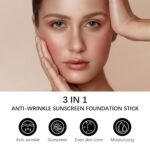 3 In 1 Anti-Wrinkle Foundation Stick Korean Hydrating Lightweight Flawless Eraser Foundation Stick with Brush, Moisturizing Double Head Makeup, Natural Color - Image 10