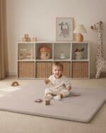 Blissful Diary Vegan Leather Baby Play Mat, 50x50 Thicken Foam Cushioned & Waterproof Playpen Mat for Infants and Toddlers, Stylish and Just Wipe-Clean Playmat for Baby Play on Floor, Taupe - Image 9