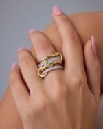 PAVOI 14K Gold Plated Interlocked Stackable Rings for Women - Statement Mixed Metals Multi Ring Stack - Cubic Zirconia Two-Toned Connected Bands Stacking Jewelry - Image 3