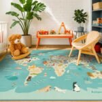 Washable Kids Playroom Rug – 5x7 Play Rug for Preschool Toddlers, Baby Girls, Educational with Cute Animals – Non-Slip, Stain Resistant, Soft & Safe for Bedroom, Play Room and Classroom - Blue - Image 7