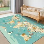 Washable Kids Playroom Rug – 5x7 Play Rug for Preschool Toddlers, Baby Girls, Educational with Cute Animals – Non-Slip, Stain Resistant, Soft & Safe for Bedroom, Play Room and Classroom - Blue - Image 10
