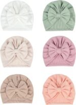 6 PCS Stretchy Baby Turban Hats, Baby Hat with Bows for Girls, Baby Boys Caps, Toddler, Newborn, Infant Hat Unisex - Image 2