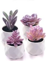 CADNLY Fake Succulent Plant Set - Artificial Desk Plants for Women Desk - Realistic Faux Succulents in Ceramic Pots - Mini Purple Decor for Bedroom Bathroom Office Shelf 4 Pack - Image 2