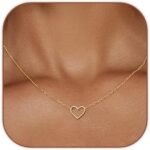 Cute Heart Necklace Dainty 18k Gold Plated Tiny Heart Pendant Choker Necklaces Small Gold Love Open Heart Chain Necklace for Women Simple Gold Necklace for Women Trendy Jewelry - Image 2