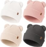 Konssy 4 Pack Baby Winter Hat with Bear Ears, Warm Rib Baby Knit Beanie for Newborns & Infants, Cozy Hat 0–6 Months - Image 2