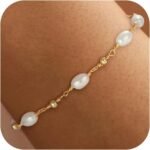 SLOONG Gold Pearl Bracelets for Women Trendy, 14K Real Gold Plated Dainty Stackable Snake Chain CZ Heart Pendant Bracelets, Layered Waterproof Jewelry Gift for Women Adjustable 6"+2" - Image 2